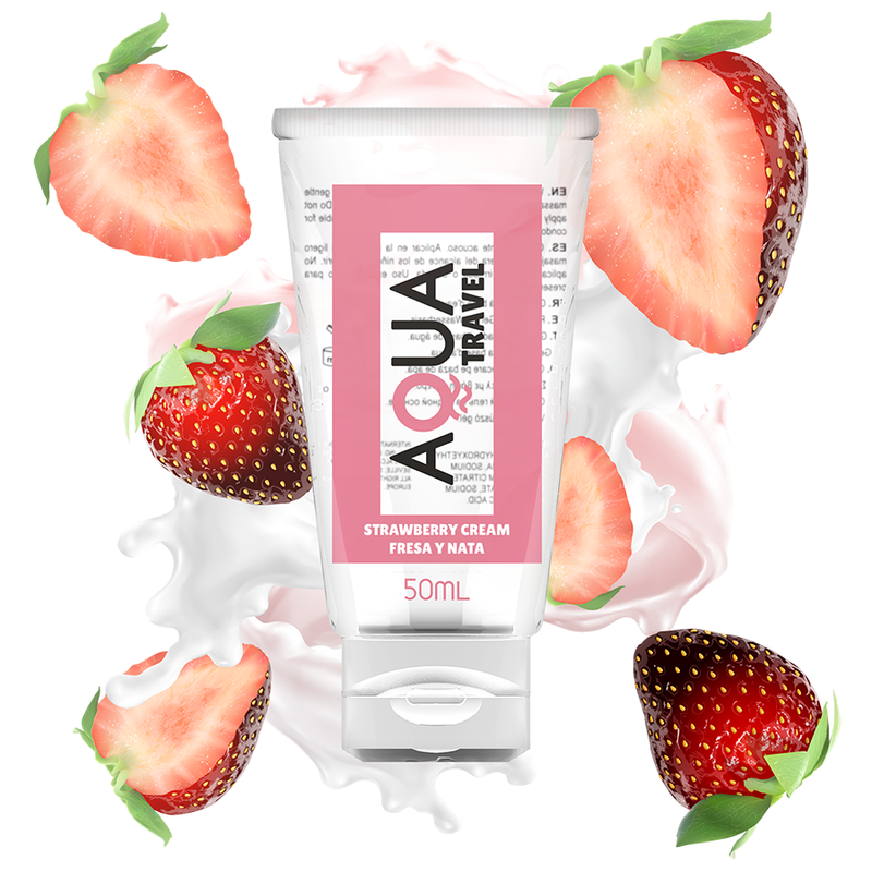 AQUA TRAVEL SABOR DE CREME DE MORANGO LUBRIFICANTE À BASE DE ÁGUA – 50 ML