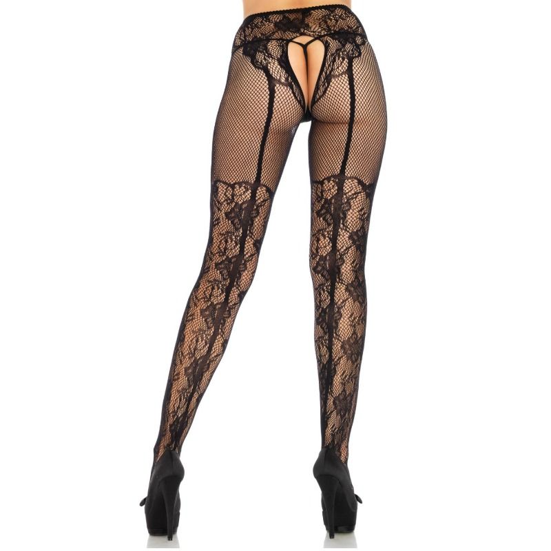 LEG AVENUE STOCKING FLOWERS DESIGN VOLTAR CROTHLESS ONE SIZE
