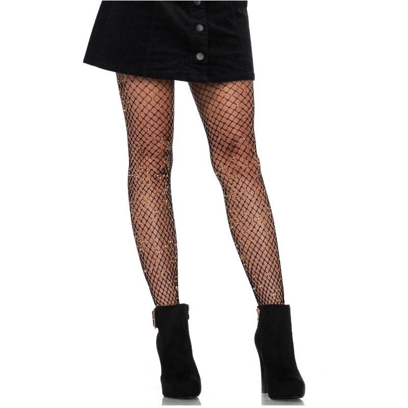 LEG AVENUE LUREX INDUSTRIAL NET PANTYHOSE BLACK ONE SIZE