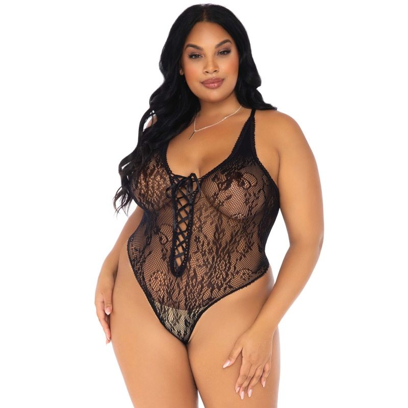 LEG AVENUE TEDDY DESE O COLAR INTERLOCKED FLORAL PLUS SIZE