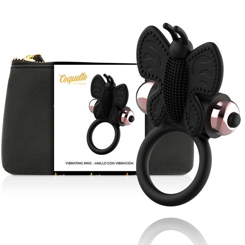 ANEL COQUETE CHIC DESIRE BORBOLETA COM VIBRADOR PRETO/ OURO