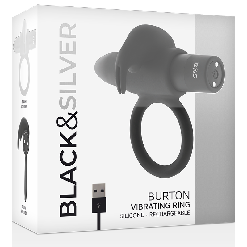BLACKSILVER BURTON RECHARGEABLE VIBRATING RING 10V BLACK