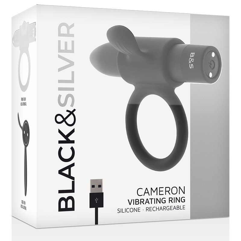 BLACKSILVER CAMERON RECHARGEABLE VIBRATING RING 10V  BLACK