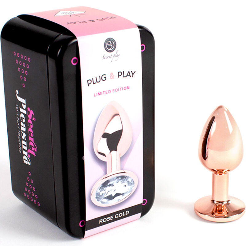 SECRET PLAY – BUTT PLUG DE METAL OURO ROSE TAMANHO PEQUENO 7 CM