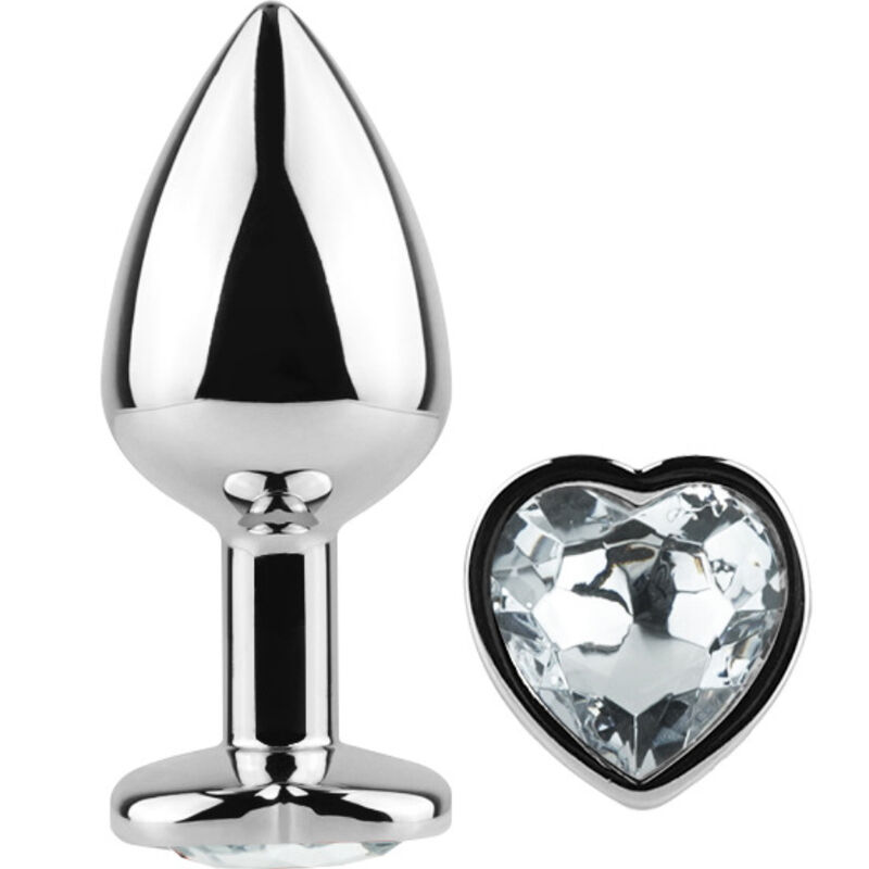 SECRET PLAY – METAL BUTT PLUG CORAÇÃO DE CRISTAL TRANSPARENTE TAMANHO PEQUENO 7 CM